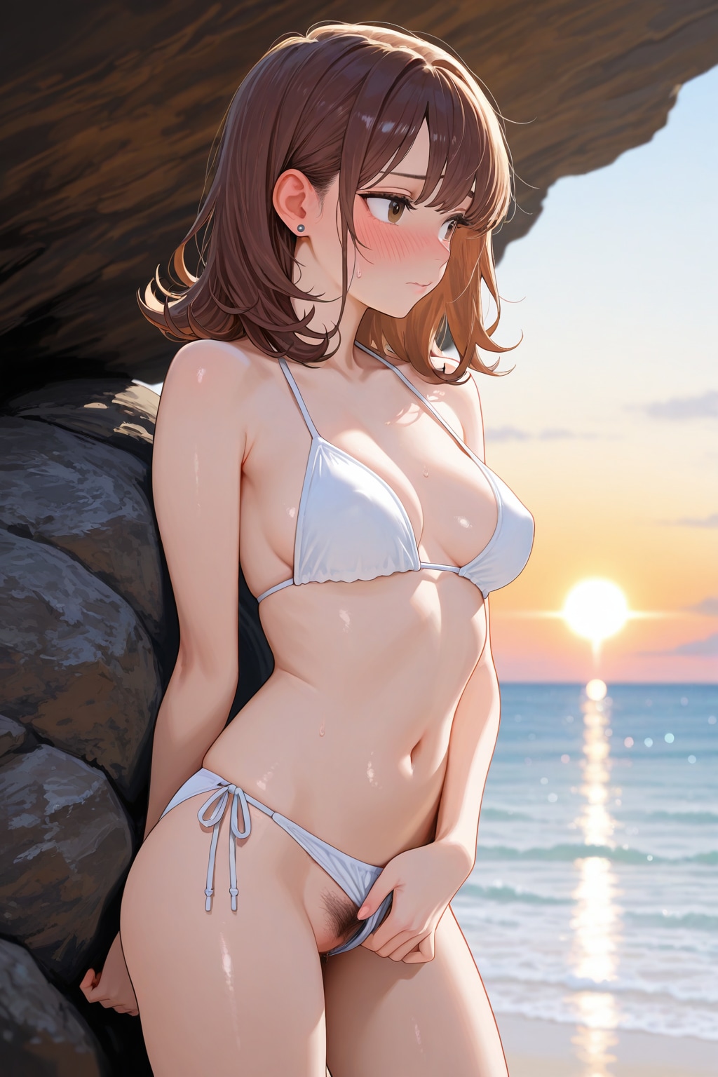 岩陰で誘うOLさん