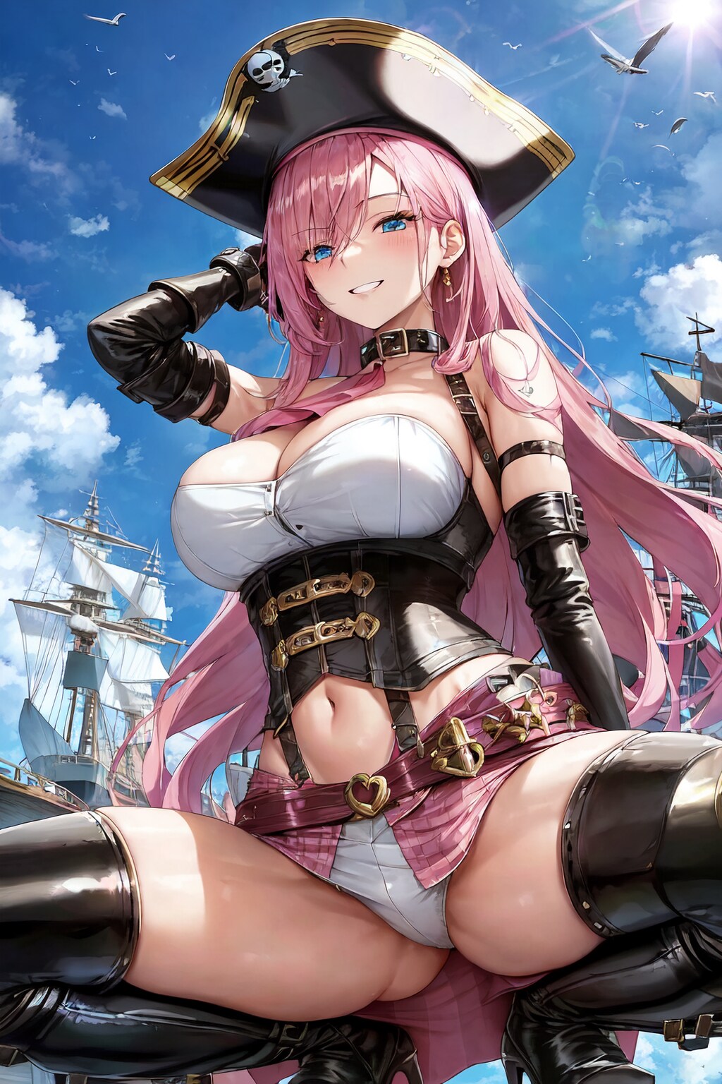 ピンク髪ロングボンデージ女海賊ちゃん開脚ローアングルHolara