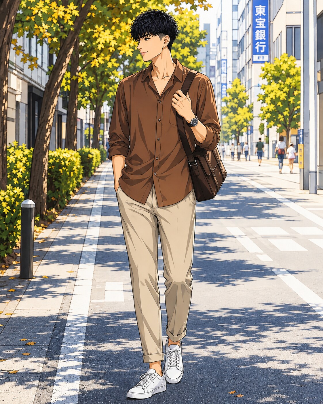 都会の街を歩くシャツBOY | の人気AIイラスト・グラビア