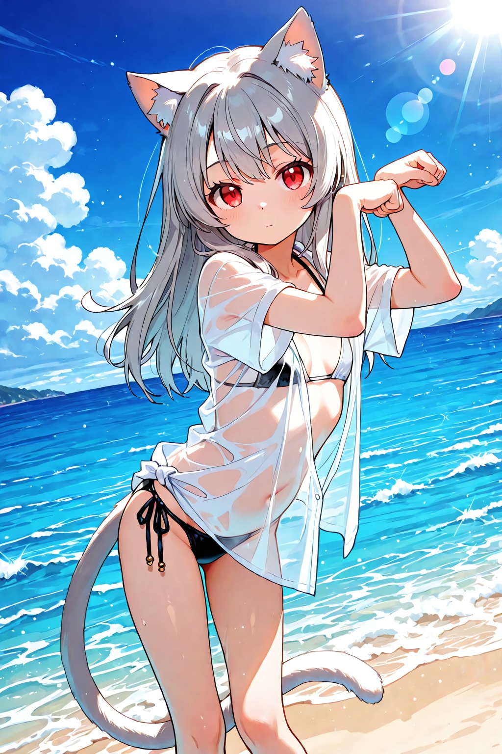 海辺の白猫