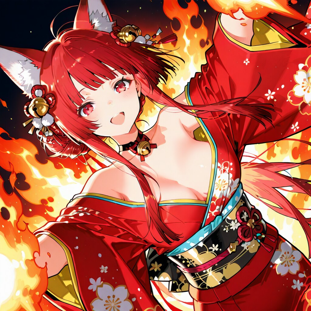 年末年始の炎の儀式をするフェニックス系女子