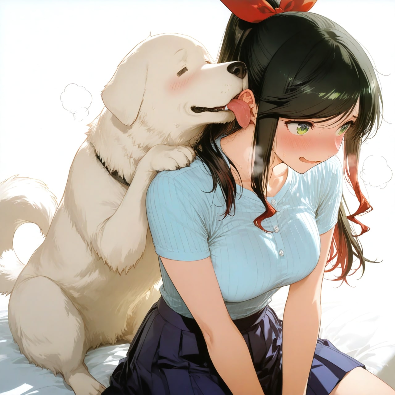 わんこと戯れる綿花奈さん
