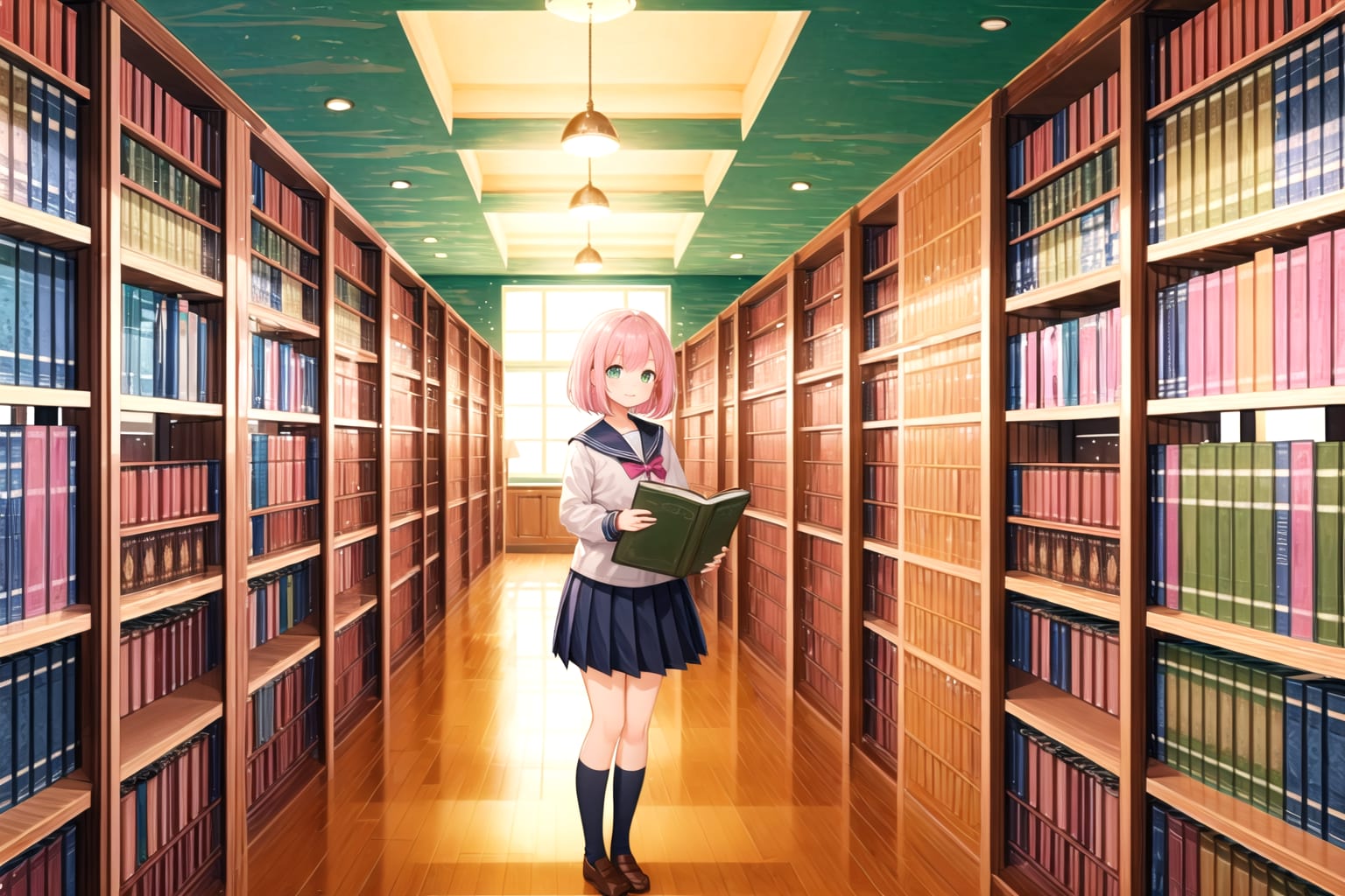 2枚] 図書館の中で | の人気AIイラスト・グラビア