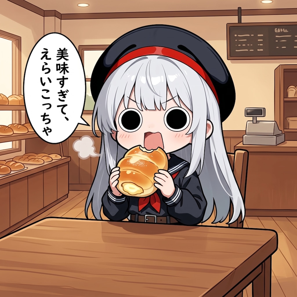 クリームパンに御満悦えらいこっちゃ嬢