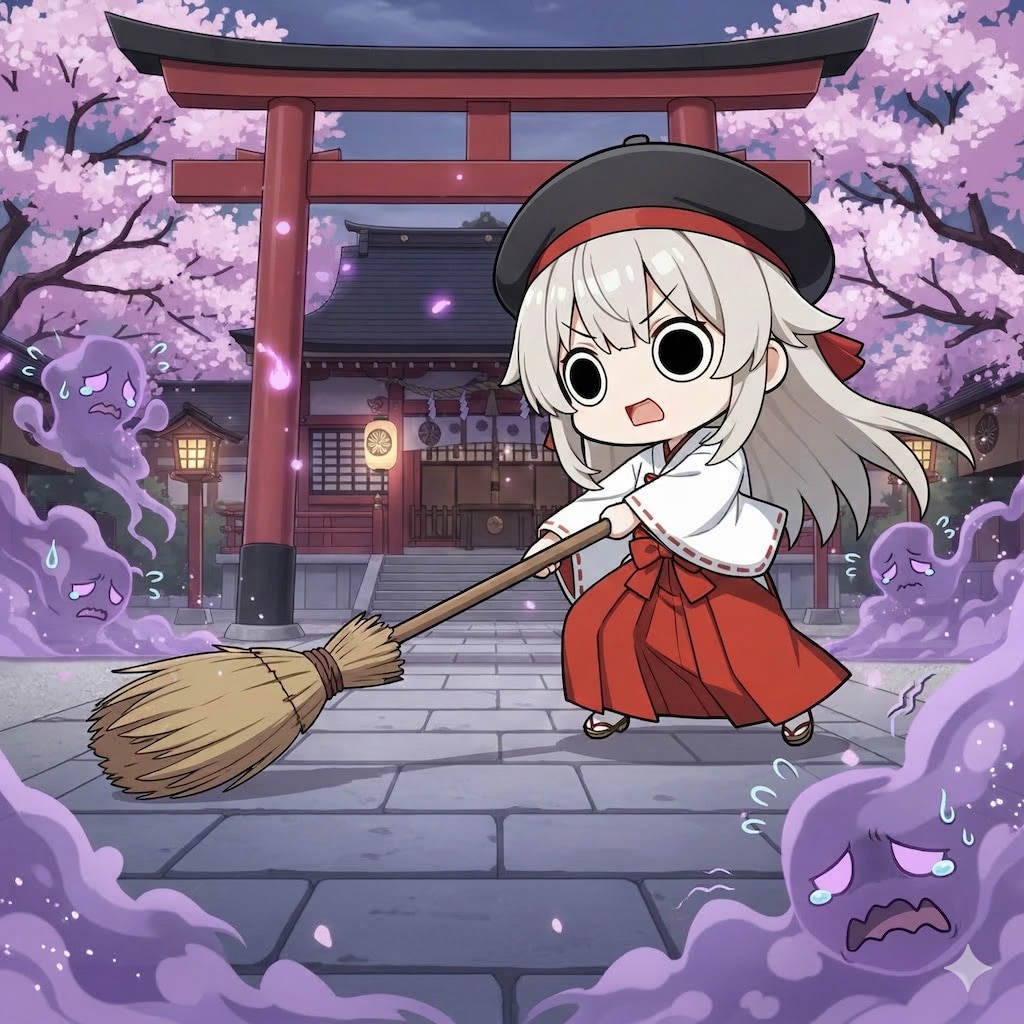 夜桜神社で悪霊退散してしまいよったえらいこっちゃ嬢