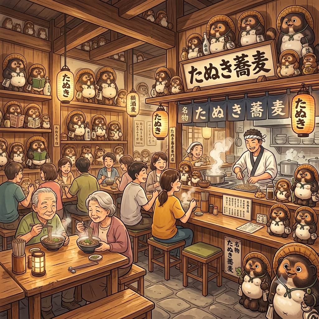 たぬきに見守られる至高の一杯