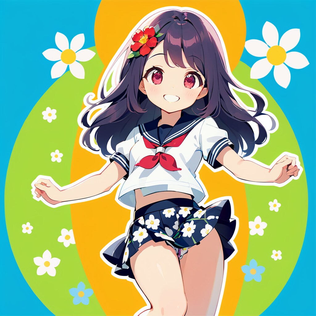 花柄スカートの女学生
