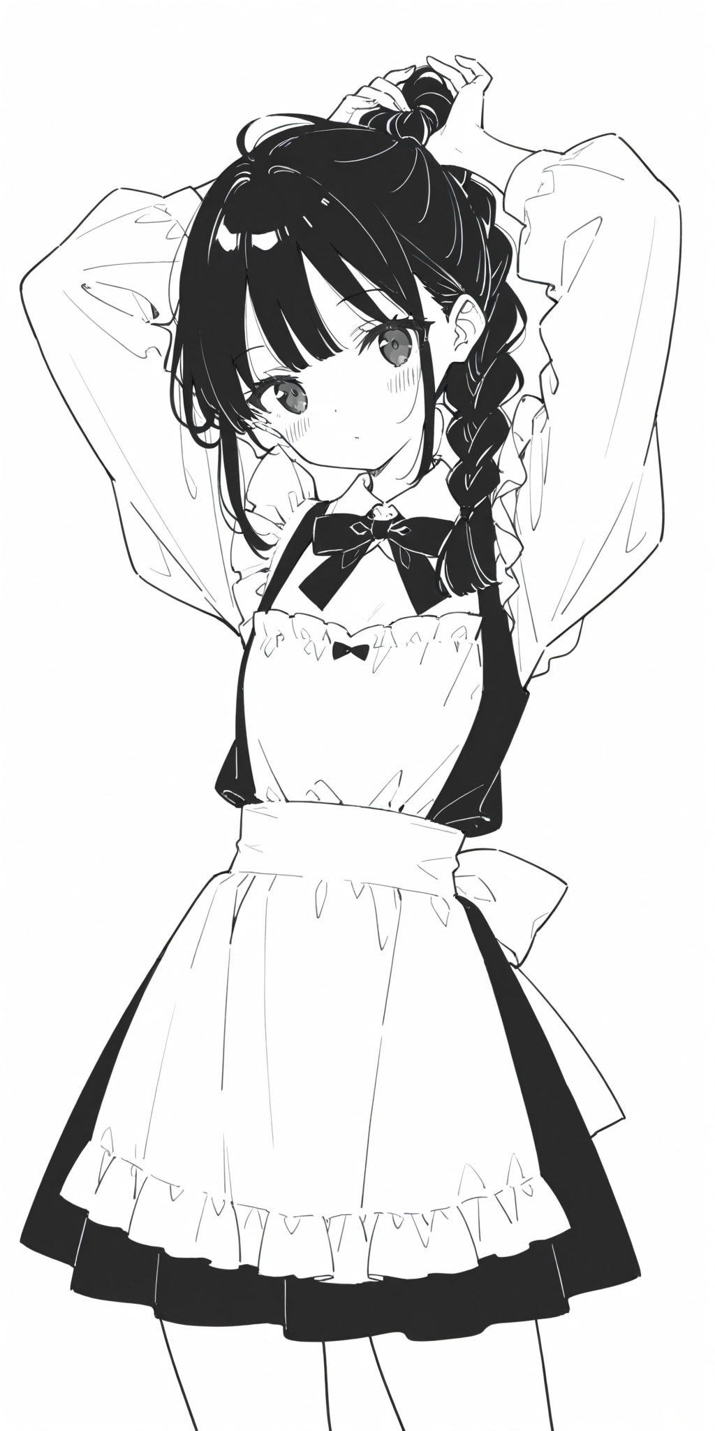 髪を束ねる白黒メイド