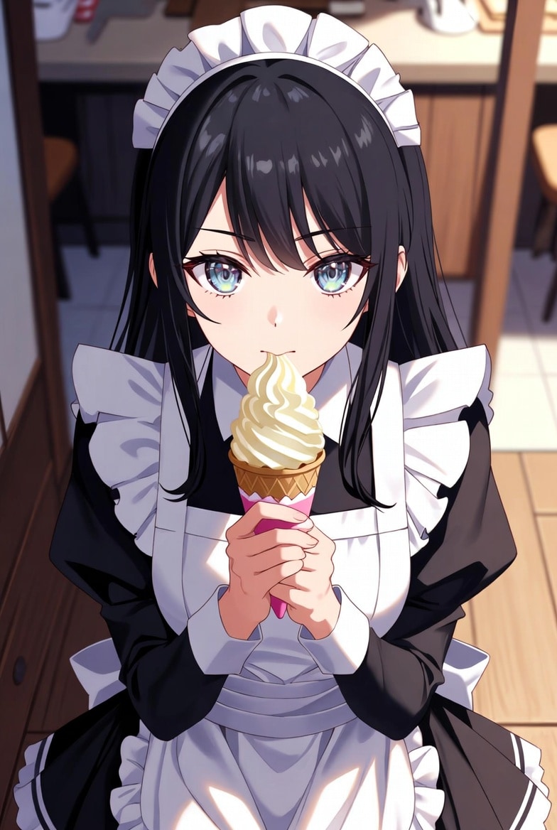 黒髪ロングでメイド服の少女４４ | の人気AIイラスト・グラビア