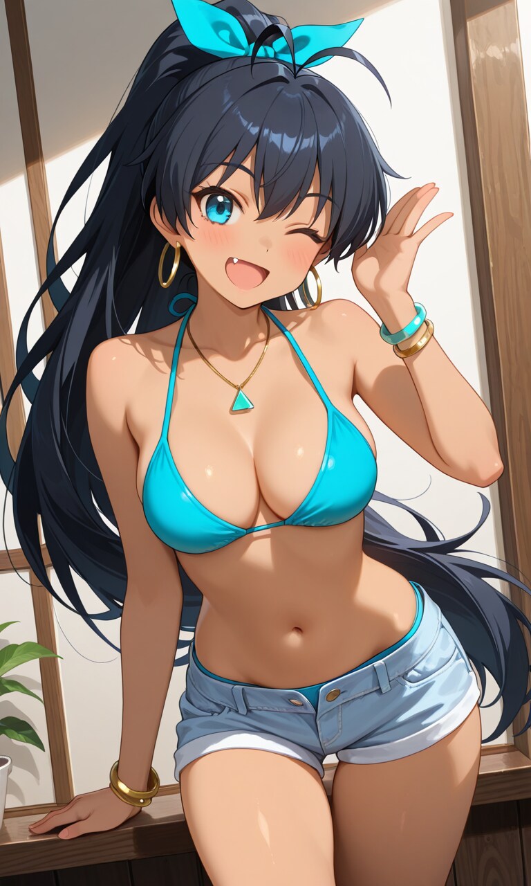 元気なボクっ娘の青ビキニ