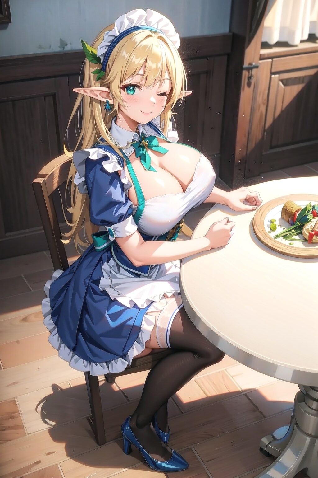 ブルーメイドなエルフの若奥様