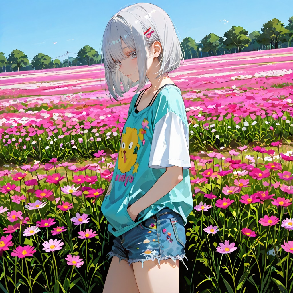 汎用ちゃん　コスモス畑を散歩する