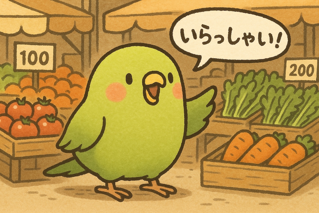 呼び込みをするインコ