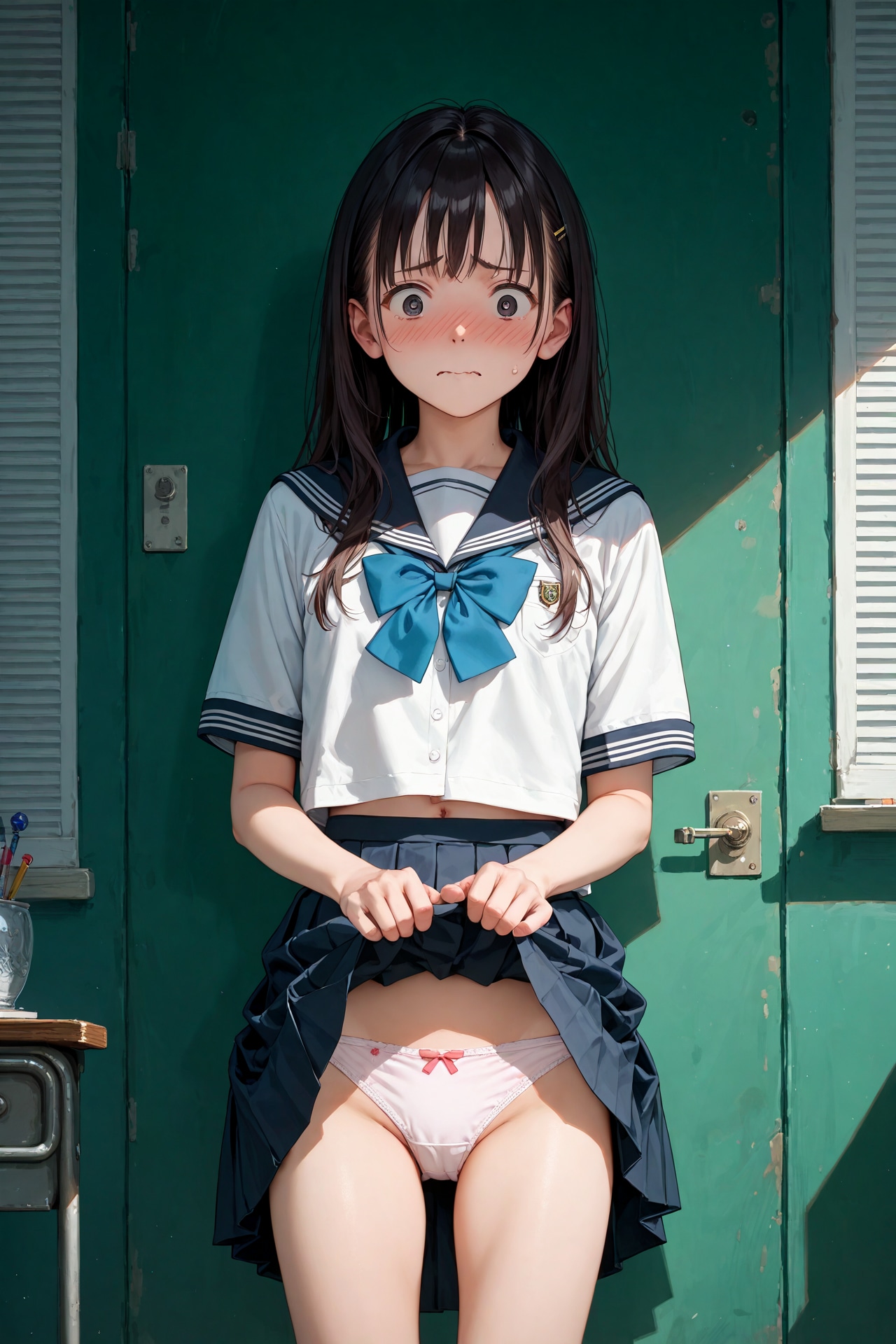 照れ顔パンツ見せ制服少女(17)
