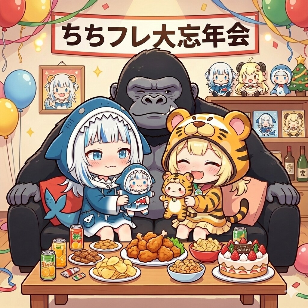 虎娘ちゃんとサメ美ちゃんの忘年会