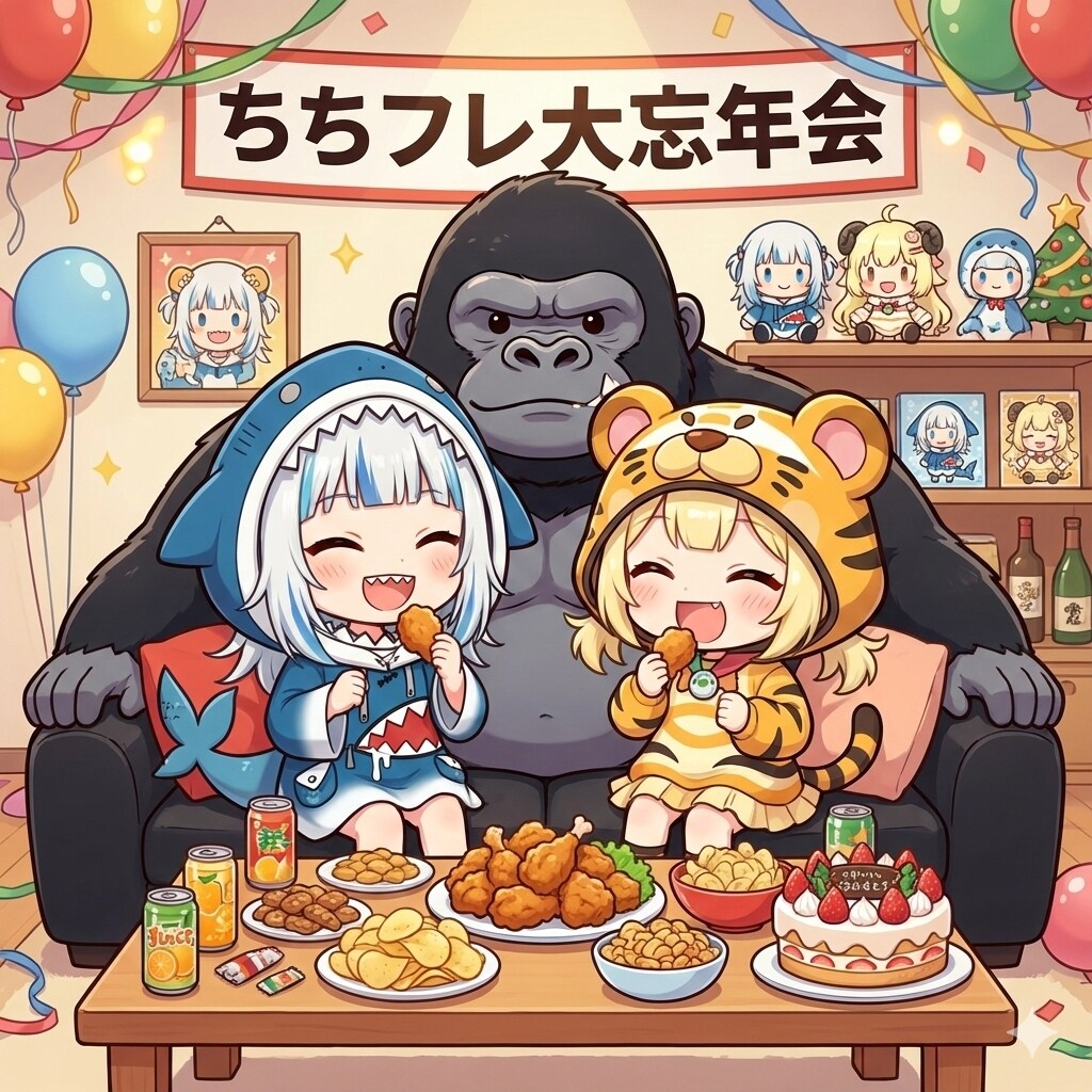 虎娘ちゃんとサメ美ちゃんの忘年会