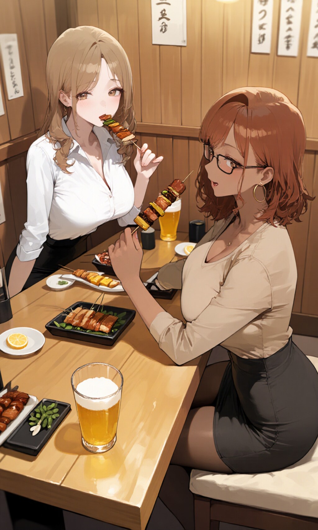 焼き鳥をたべるおねーさん