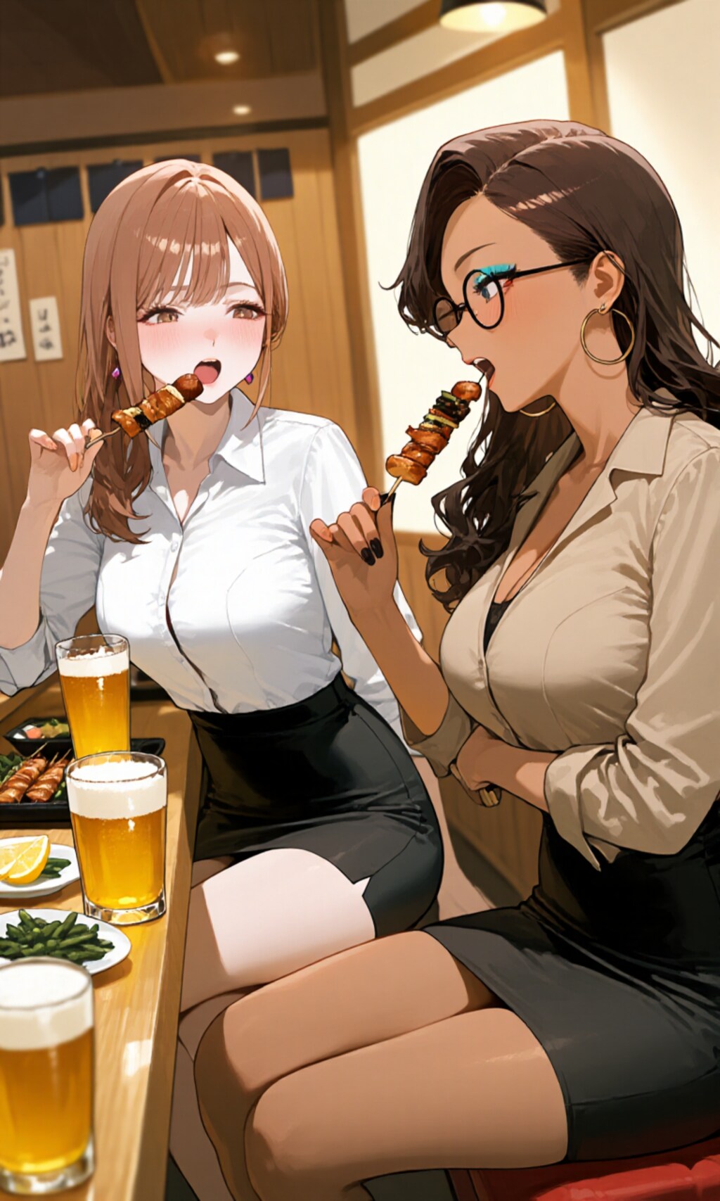 焼き鳥をたべるおねーさん