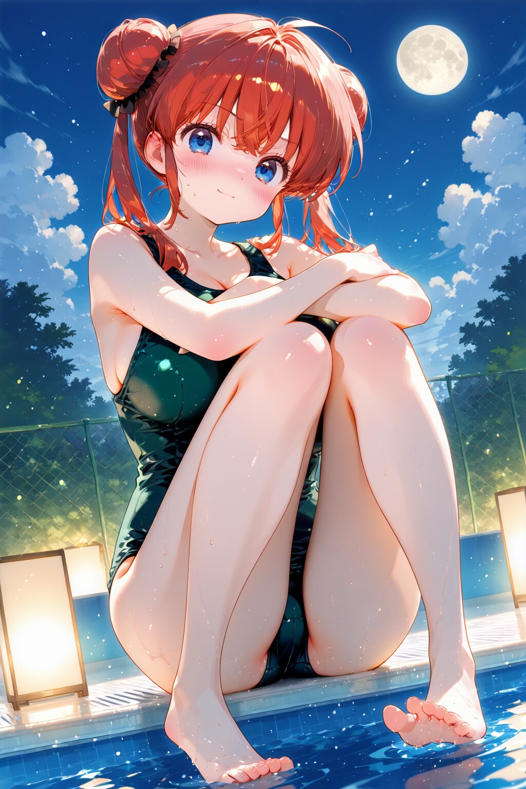 夜のプールで♡