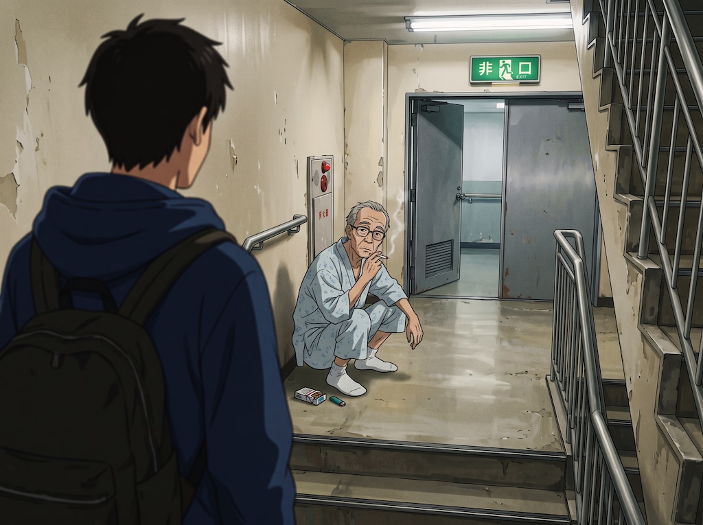 病院の裏階段で