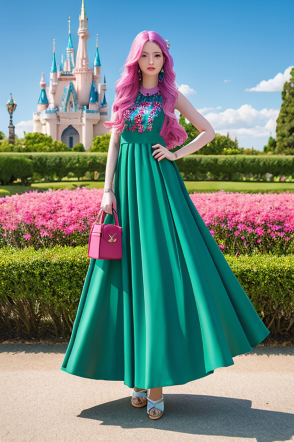 城の前で決めポーズ