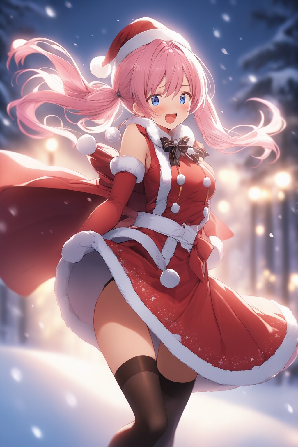 ピンク髪ツインテールとサンタコス | の人気AIイラスト・グラビア