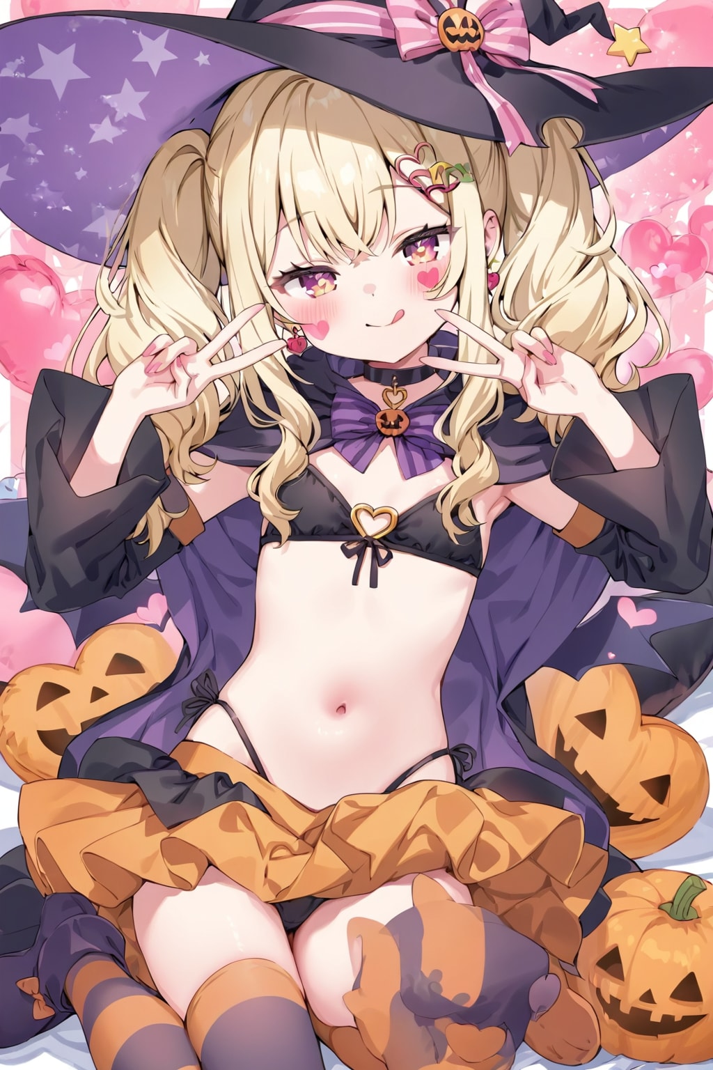 魔女っ子のダブルピース