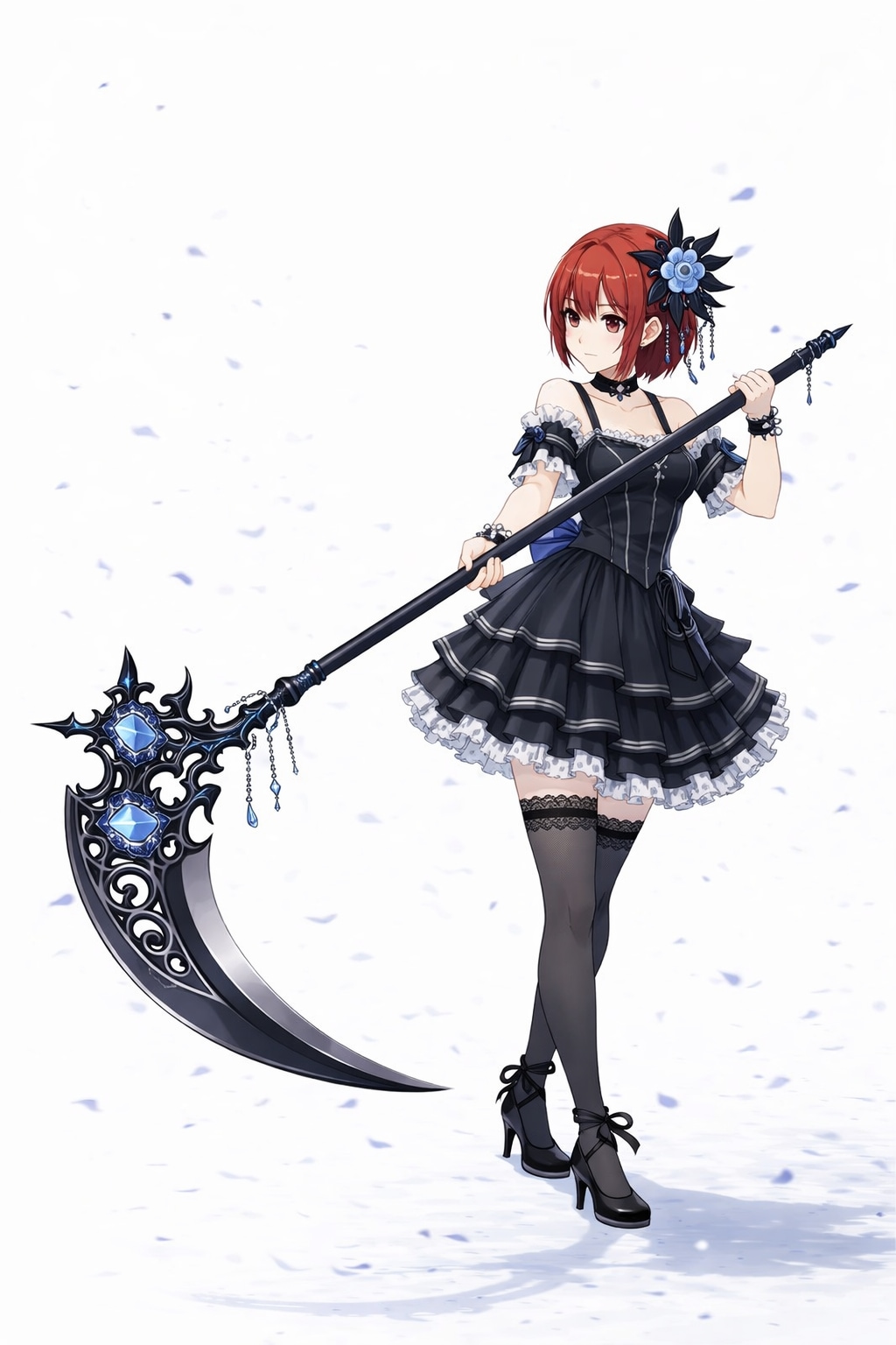 月下静寂 ― 黒装の鎌使い、枯山水に佇む ―