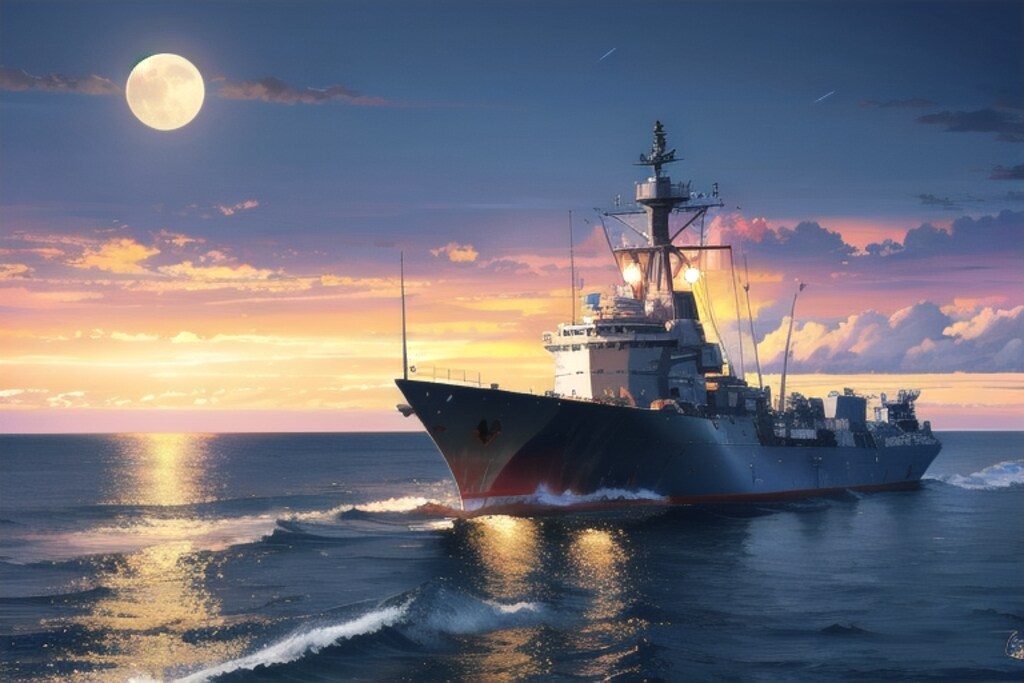 軍艦と夜空