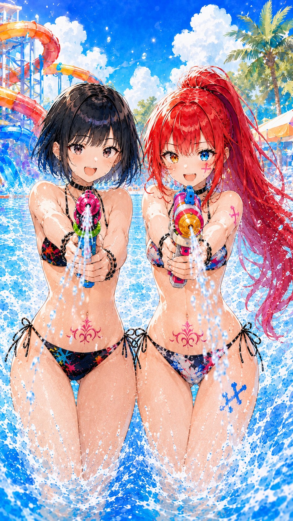 アトラクションプールではしゃぐRINA&AYA