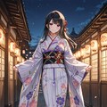 「振り向く黒髪の着物美人」の全身写真 2枚目