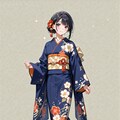 「振り向く黒髪の着物美人」の全身写真 4枚目