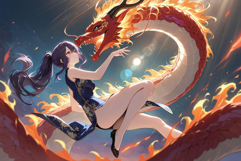 ドラゴン使いの少女（美龍さんと火竜サラマンダーさん）