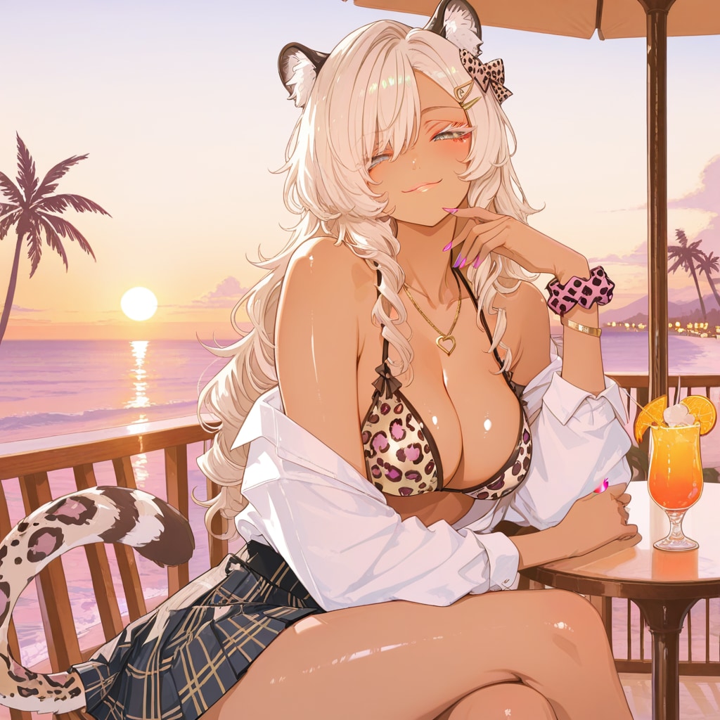 リゾート地で開放的になった豹ギャル