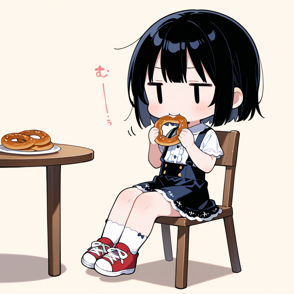 プリッツェルを食べる