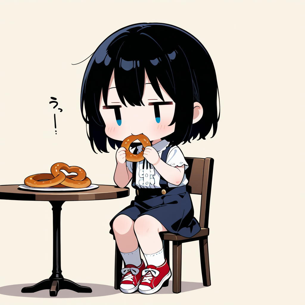 プリッツェルを食べる