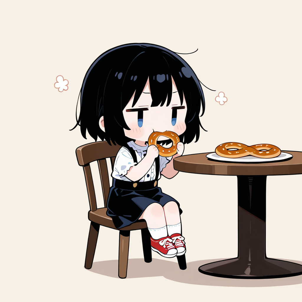 プリッツェルを食べる