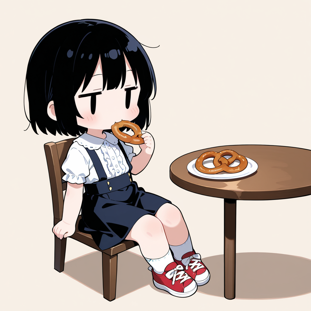 プリッツェルを食べる