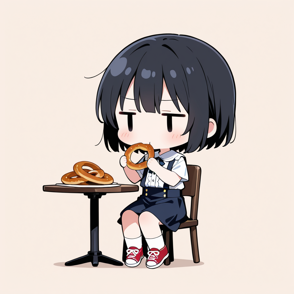 プリッツェルを食べる