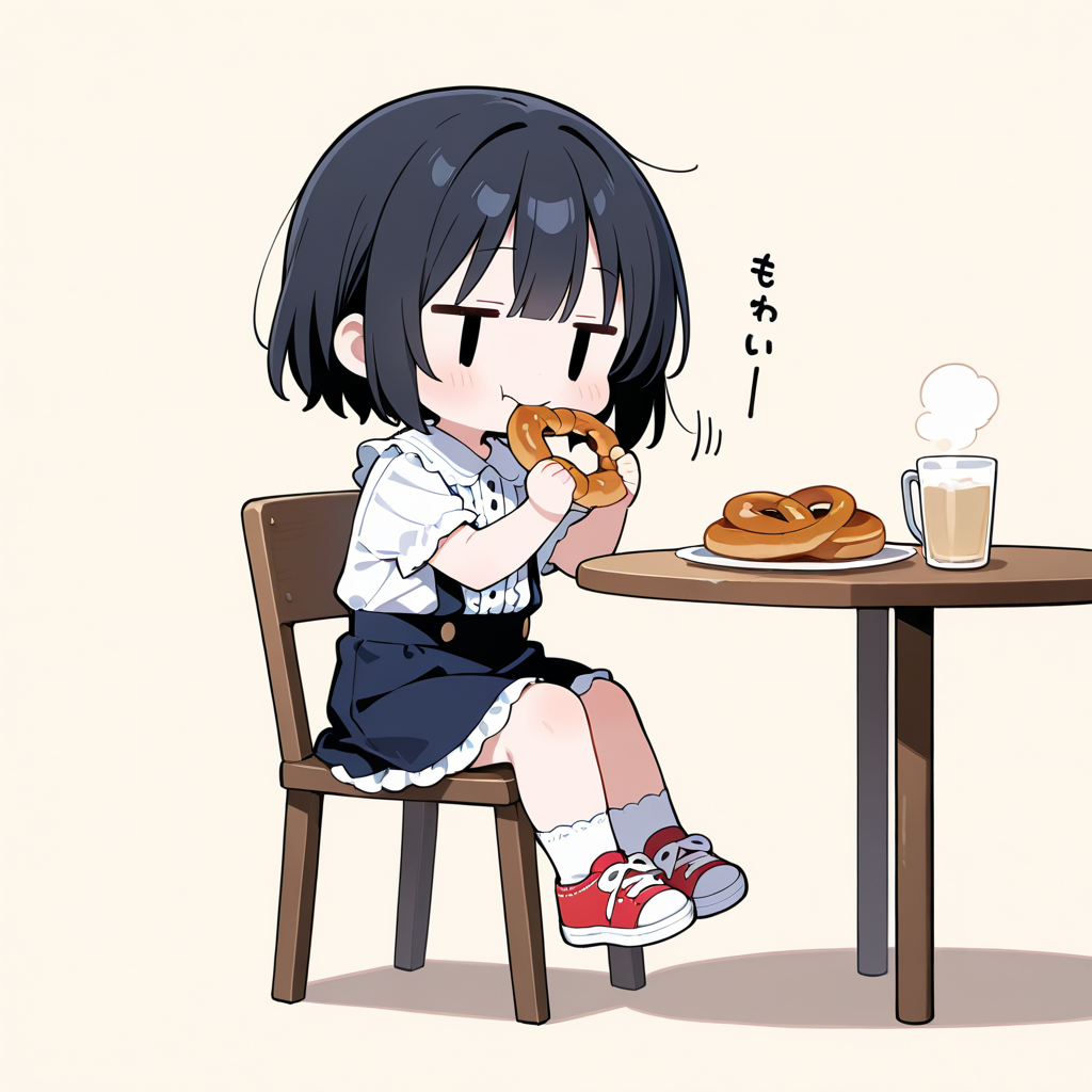 プリッツェルを食べる