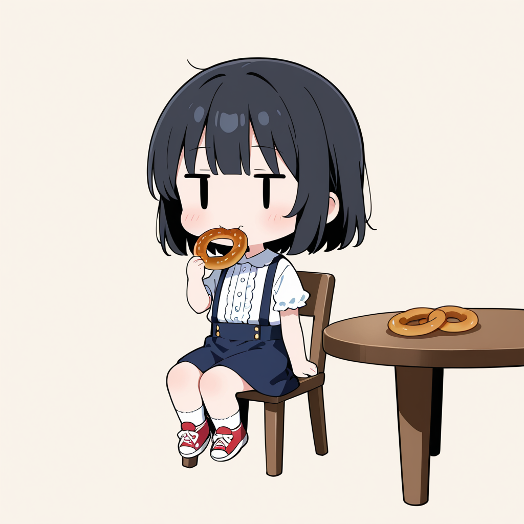 プリッツェルを食べる