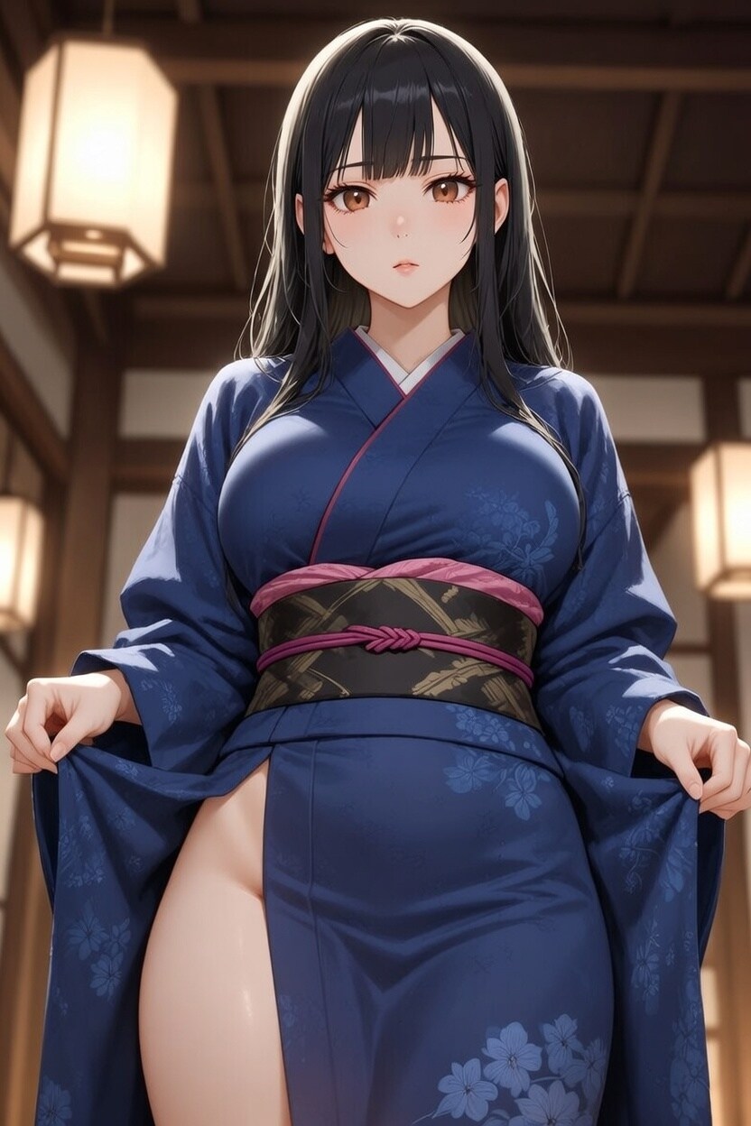 和服の美少女（紺）