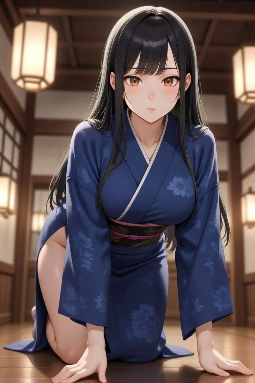 和服の美少女（紺）