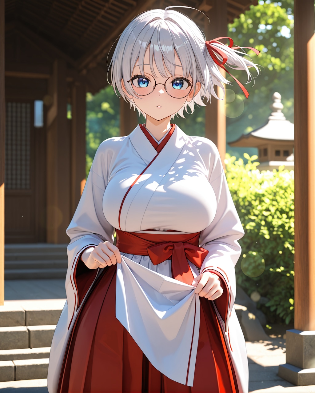 「巫女服、ちょっときつくなってきたかも・・・胸の部分が」