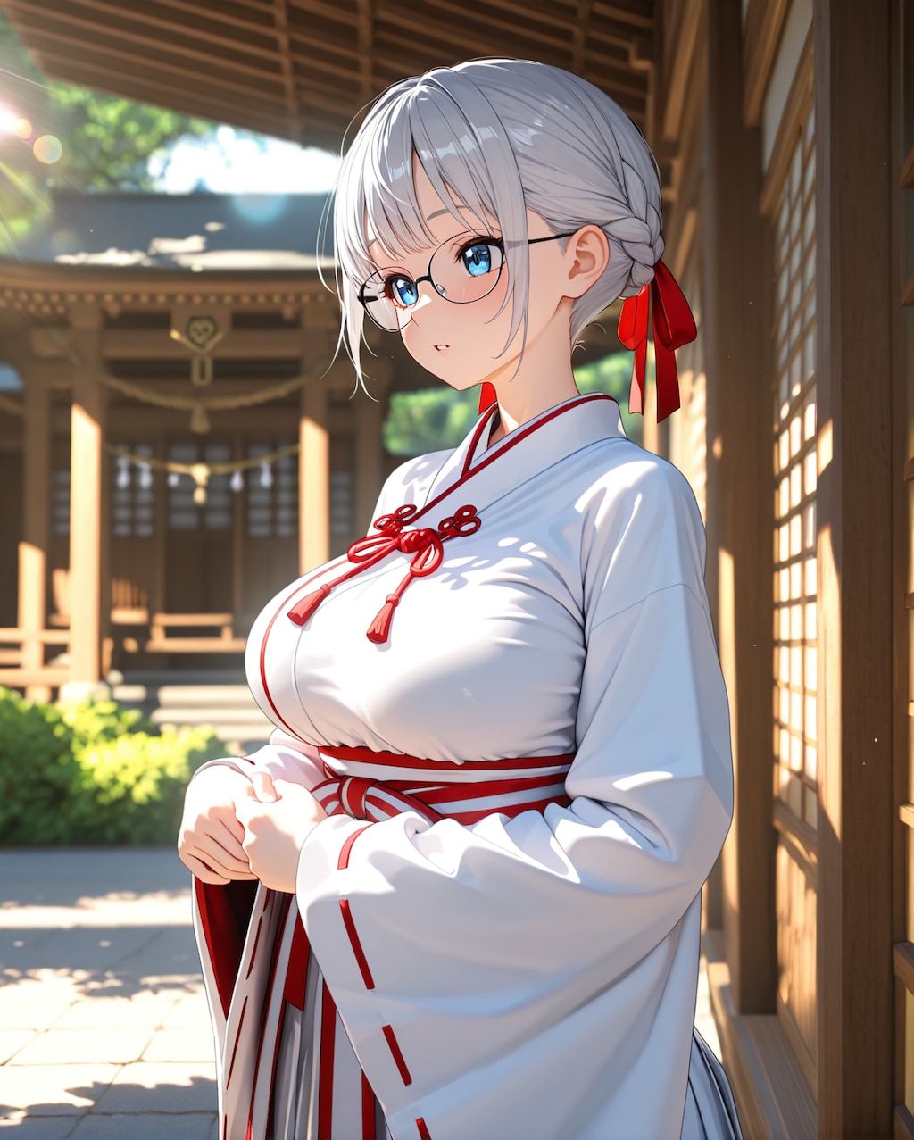 「巫女服、ちょっときつくなってきたかも・・・胸の部分が」