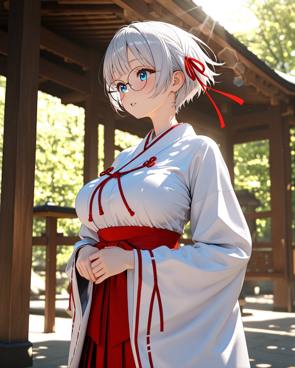 「巫女服、ちょっときつくなってきたかも・・・胸の部分が」