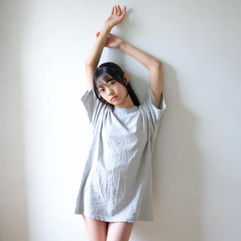 部屋で彼のシャツを着て、こんな感じ