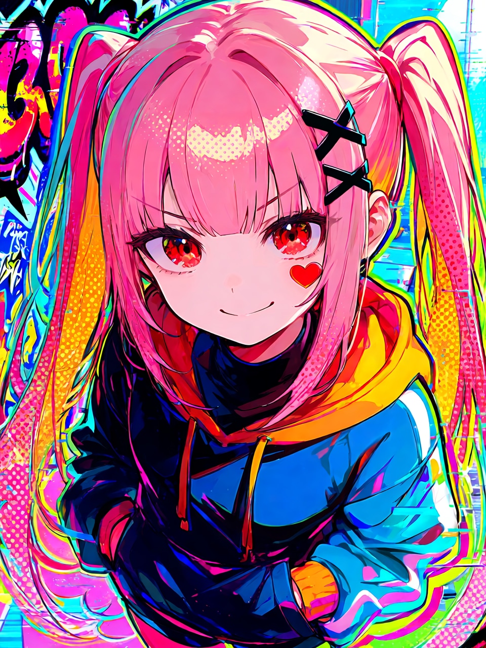 PixAIネオンポスターでツインテ女子
