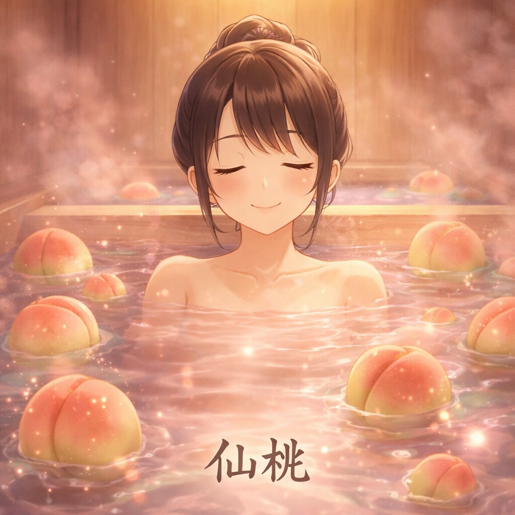 仙桃の浮かぶ銭湯 | の人気AIイラスト・グラビア