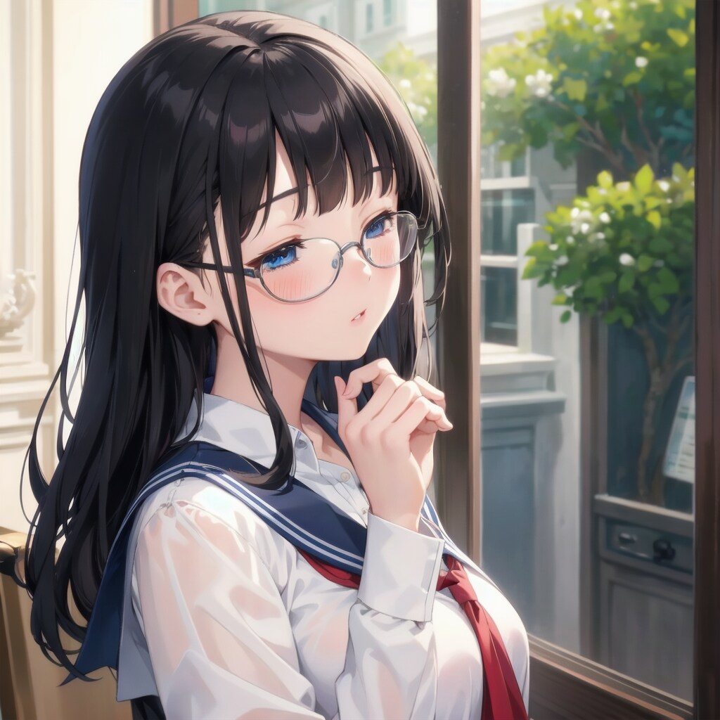 物憂げな表情の黒髪眼鏡っ娘